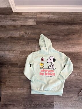 Peanuts Mint Green Hoodie with Snoopy & Woodstock Graphic